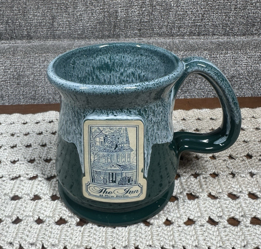 Deneen Studio Pottery Round Belly Coffee Mug The Inn at New Berlin PA Green Drip